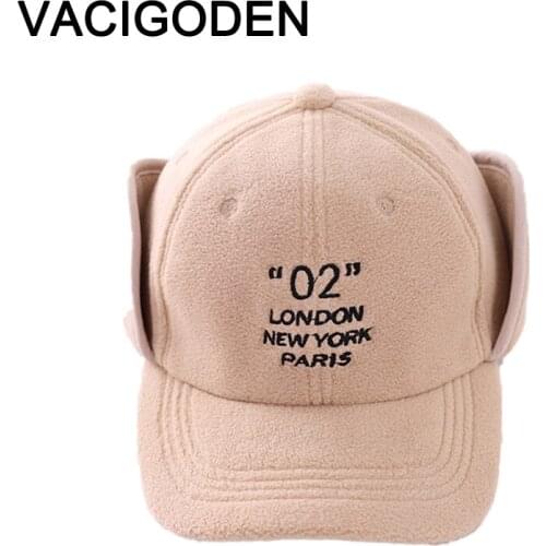 VACIGODEN Children Winter Baseball Hat with Earflaps Boys Thicken Ear Protection Cap Girls Letter Embroidered Keep Warm Gorras