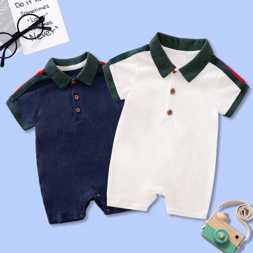 Baby Romper Suit 2021 Summer Boys Polo Lapel Short Sleeved Romper Male Gentleman Short Sleeves Infant Baby Climb Clothes Rompers