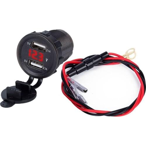 DIY 12V Dual USB Cylindrical Car Charger with Voltmeter 5V 4.2A Waterproof Dual Car USB Charger 60cm Cable with Fuse