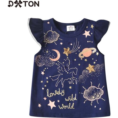 DXTON Summer Children Girls Tops Causal Cotton Girls T-shirts Star Sequin Kids Tees Unicorn Baby Girls tshirts Summer Costumes