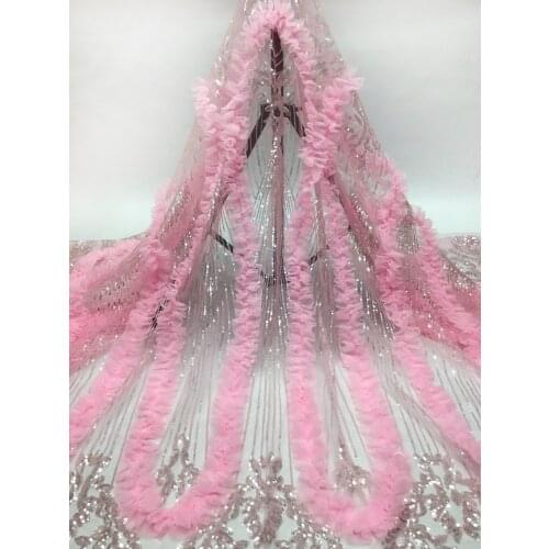 Hot sale high quality French tulle lace fashion 3D flower embroidery African style lace fabric Nigeria style lace dress NFD5019