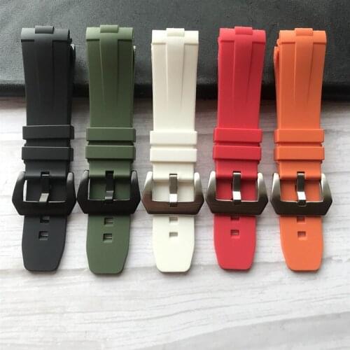 Curved soft and comfortable waterproof 24mm Watchband black series silicone rubber strap instead for PAM strap new send tools