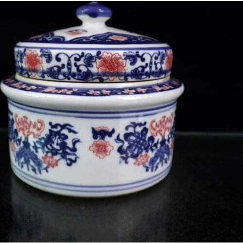 Jingdezhen ceramic vase Antique Red Blue and white enamel storage tank Home Furnishing decoration living room decoration