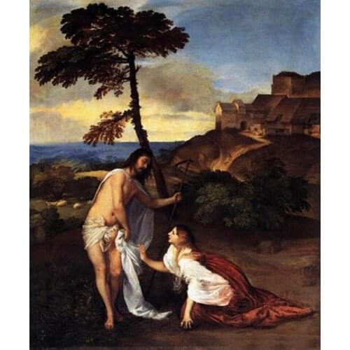 Classic Portrait Canvas Oil Painting for Home Decor Tiziano Vecellio Noli Me Tangere Christ & Followers Hand Painted Vertical
