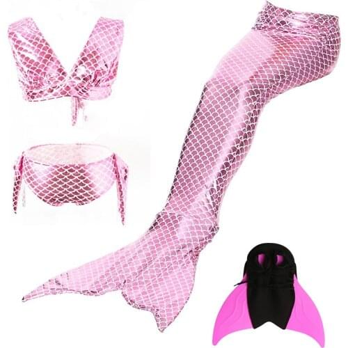 4pcs/Girls Swimsuit Children Mermaid Tails And Flipper Monofin Mermaid Ariel Bikini Set