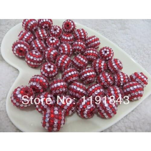 Kwoi vita Red with Pink Strips Rhinestone Beads Chunky 20mm 100pcs Resin Rhinestone Ball Beads for Chunky