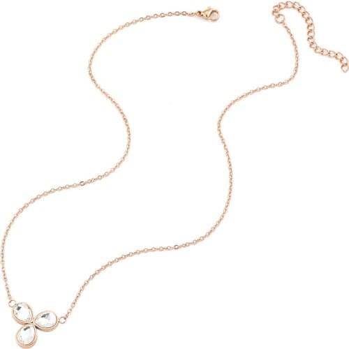 Mavis Hare Teardrop Clover Necklace Stainless Steel water drop Crystal Chain Necklace as Mothers Day Gift