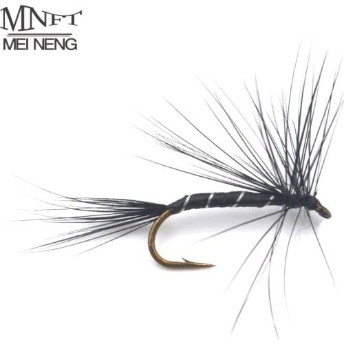 MNFT 10Pcs 10# Black Feathers Mosquito White Fly Zebra Body Fly Fishing Flies