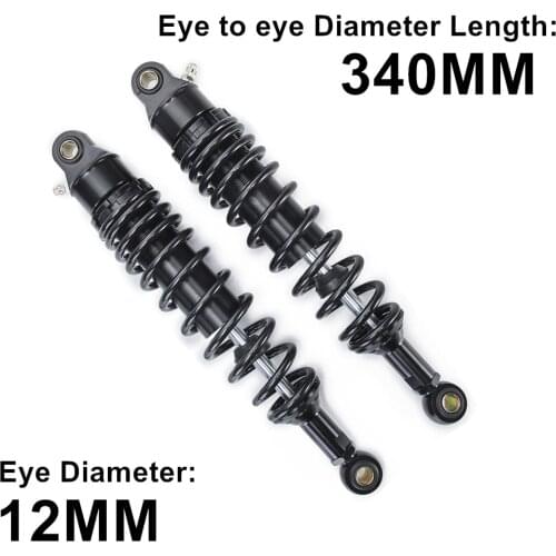 2pcs 340mm Black Motorcycle Dirt Street Motor Bike ATV Quad Rear Shock Absorber Rear Suspension Bumper D30