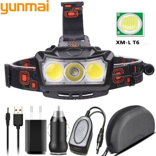 Yunmai Headlight Xm-l T6 4 Modes Headlight LED Bulb 2 Pcs 18650 Battery Direct Charge Flashlight Flash light Running At Night