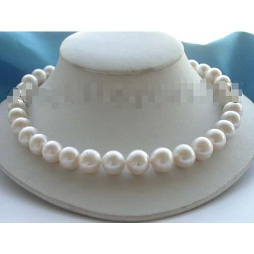 Natural 11-13mm White Perfect Round Pearl Necklace zircon Noble style Natural Fine jewery