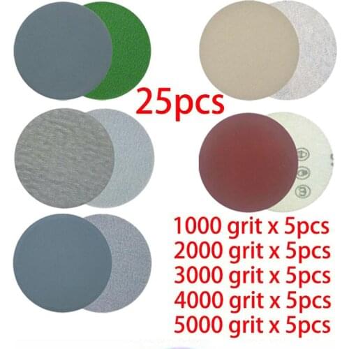 25PCS 3-inch 75MM Disc Flocking Sand Paper 1000 2000 3000 4000 5000 Grit Wet Dry Use Sand Paper for Jade Car Polishing