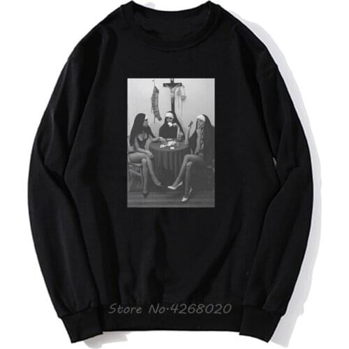 Nuns Naked Playing Card Smoking Funny Men Unisex Hoodie Mens Pullover Fleece Hoodies Sweatshirt Streetwear Harajuku