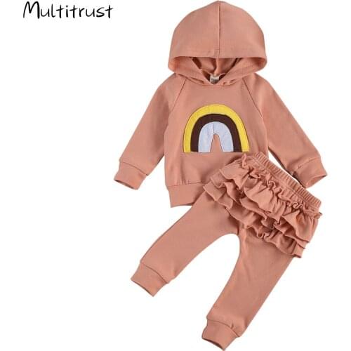 2020 Autumn Infant Baby Girls Boys Clothes Sets Rainbow Print Long Sleeve Pullover Sweatshirt Tops +Long Pants 0-3Y