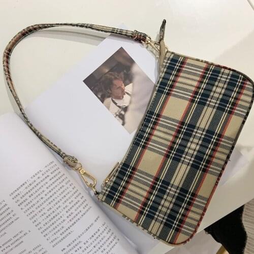 2020 autumn and winter womens bags fashion all-match one shoulder messenger bag underarm bag retro plaid baguette bag