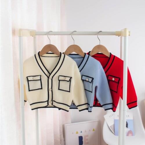 2021 Autumn/Winter Childrens Sweater GirlS V-Neck Cardigan