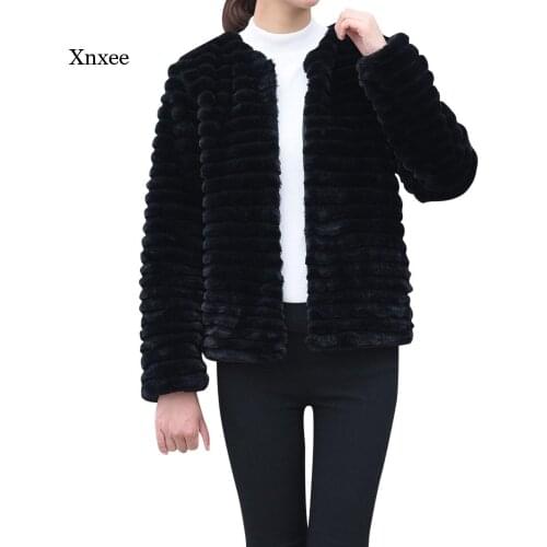 Autumn Winter Outerwear Women Coats New Fashion Faux Fur Coat Elegant Stripe Collar Thick Warm Fake Jacket Fashion Overcaot