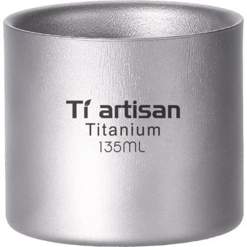 Tiartisan New arrival Pure Titanium Double-layer Cup Metal Japanese Wide Mouth Water Coffee Cup Beer Mug Kung Fu Tea Cup135ml