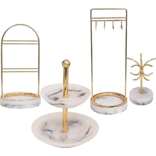 Gold Metal Rack Reisn Marbling Texture Tray Base Jewelry Organizer Rack