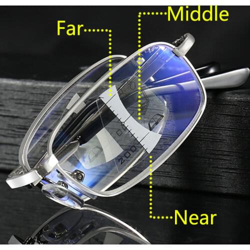 Progressive Multifocal Folding Reading Glasses with case Men Women Anti Blue light Foldable ultralight Presbyopic Glasses