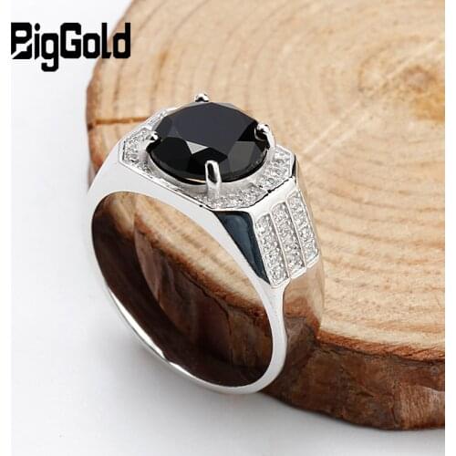 Real 925 Sterling Silver Men CZ Ring with Geometric Black Cubic Zircon Stone Vintage Rings For Men Women Unisex Fashion Jewelry