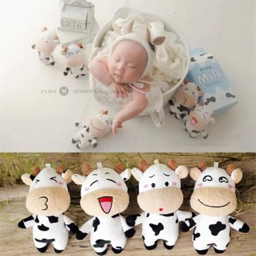 Dvotinst Newborn Baby Photography Props 2021 Cute Mini Cow Animals Cartoon Dolls for Studio Shooting Accessories Photo Props