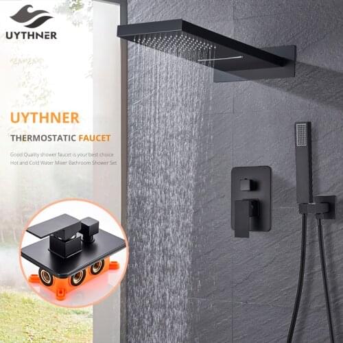 Luxury Waterfall Rainfall Brass Shower Faucet Wall Mounted Single Handle Bathroom Shower Set With Handshower 3 Ways Mixer Valve