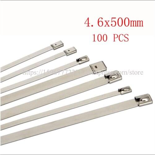 100PCS cable tie 304 self-locking stainless steel tie tape 4.6*500mm cable metal insert tie tape plastic Marine transport