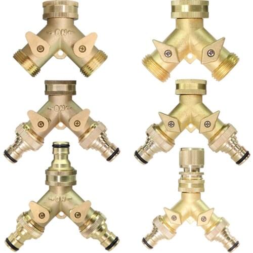 3/4'' Heavy Duty Brass Garden Hose Connector Tap Splitter 2 Way Hose Spigot Adapter with 2 Valves Y Watering Irrigation Joints