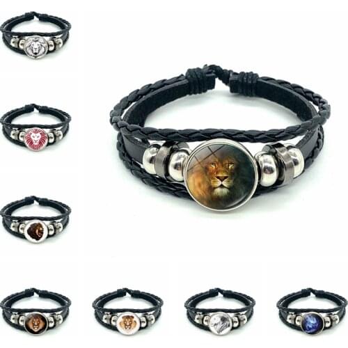 Domineering Lion Head Braided Leather Bracelet, Stylish Mens and Womens Luxury Leather Bracelet Best Gift