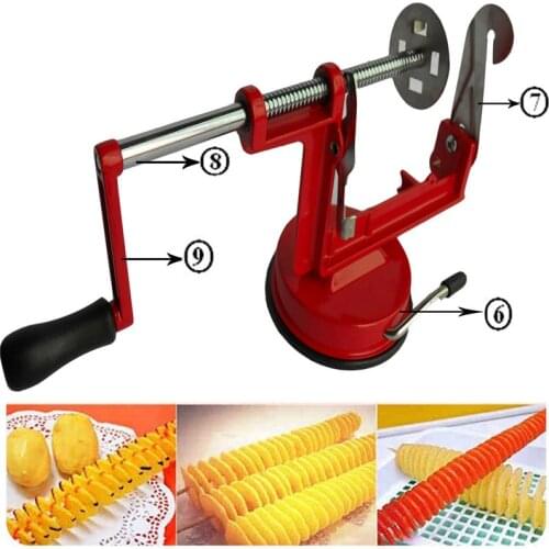 Manually Rotating Potato Chip Potato Tower Cutting Machine Stainless Steel Twisted Potato Apple Slicer Spiral French Fry Cutter