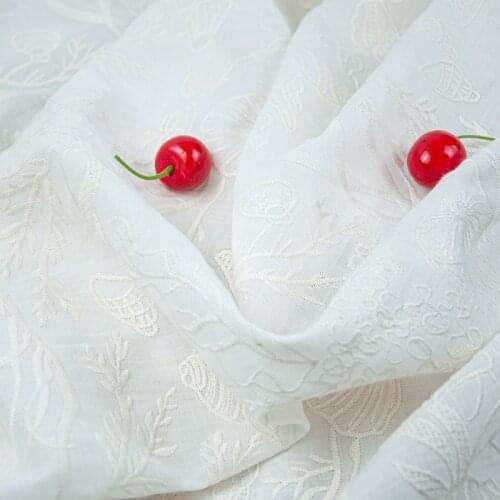 High end pure ramie fabric Underwater world embroidery tissu fashion Shirt dress pants patchwork