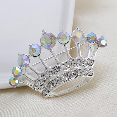 DIEZI Fashion Women Korean Crystal Crown Silver Color Rhinestone Brooches For Women Wedding Brooches Pins New Luxury Broooch