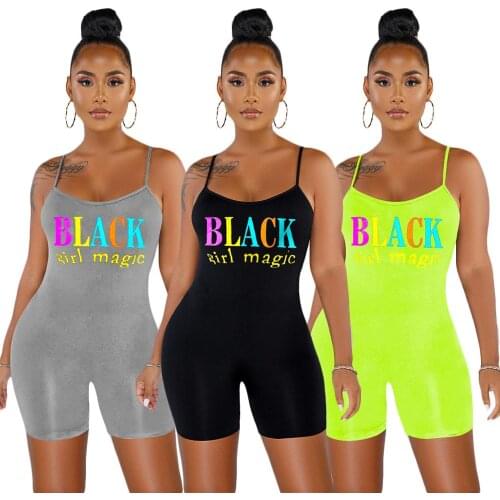 Adogirl Sexy Strap Letter Print Women Short Jumpsuit Rompers Backless Solid Skinny Bodysuit Fitness Playsuit One Piece Outfits