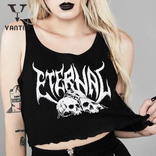 Punk Women Clothes Summer Sleeveless Top Nightclub Crop Short Style Vest Gothic Small Vest Printed Sexy Street Women Streetwear