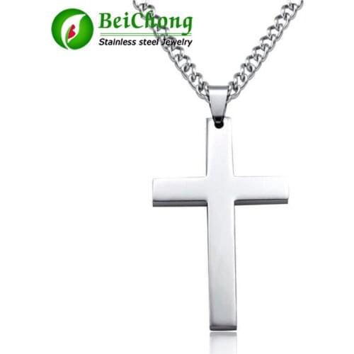 Mens Cross Pendant Necklace Stainless Steel Link Chain Necklace Statement Jewelry Classic Blank Cross Necklaces Prayer Christ
