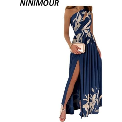 2021 Summer Elegant One Shoulder Floral Print High Slit Cutout Maxi Party Dress Asymmetric Women Long Wedding Evening Sexy Robes