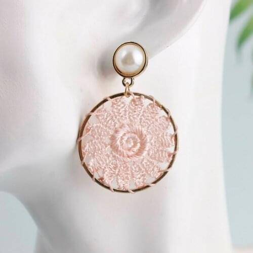 10 Colors ZWPON 2019 Round Frame Tatting Pattern Lace Earrings Machine Embroidery Design Crochet Earrings Pearl Jewelry Wholesal