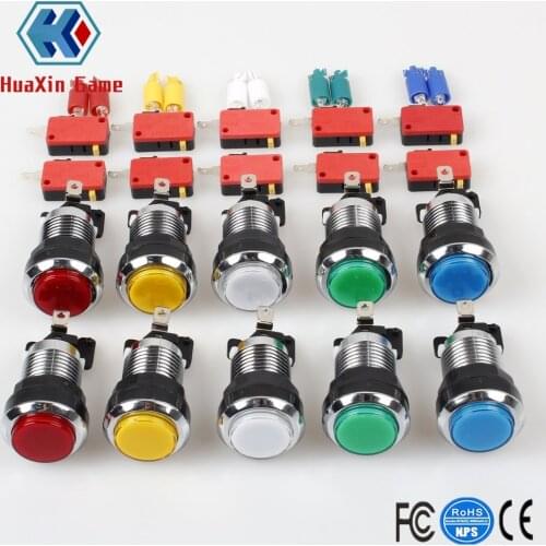 10 Pcs/lots Chrome Plating 5V/12V 30mm LED Illuminated Push Buttons With Micro Switch For Arcade Machine Games Mame Jamma Parts