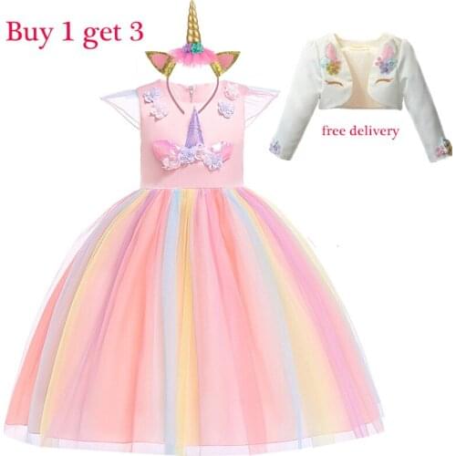 2021 Christmas Dresses For Girls In Easter Unicorn Party Costumes Children 3 Pieces Clothes Elegant Princess Dress 2 9 10 Years