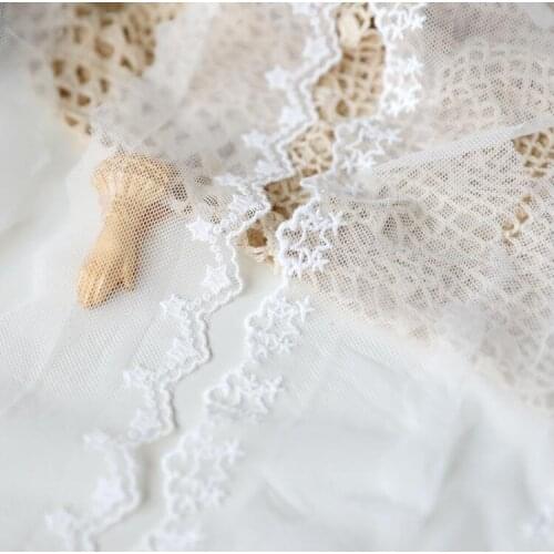 3 Yards/lot 6.5cm Width Star Pattern Embroidery Milk Silk Ivory Lace Fabric DIY Clothes Fabric Accessories for Doll Decoration