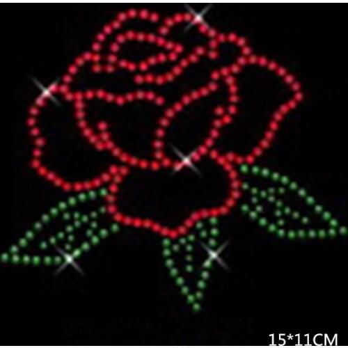 4pc/lot Rose hot fix rhinestone motif rhinestone iron on transfers designs strass iron patches appliques for shirt