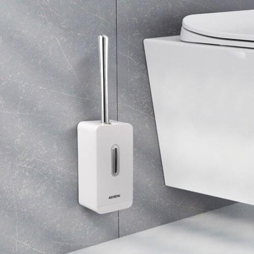 White Toilet Brush &Holder Set Stainless Steel Creative Cleaning Brush Punch-free Toilet Brush Suction Wall Bathroom Accessories
