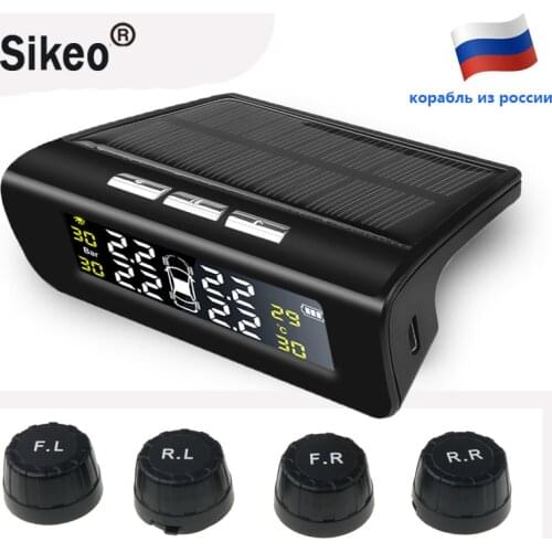 Solar Power TPMS Wireless Car Tire Pressure Monitoring Intelligent System LED Display with 4 Built-in or External Sensor