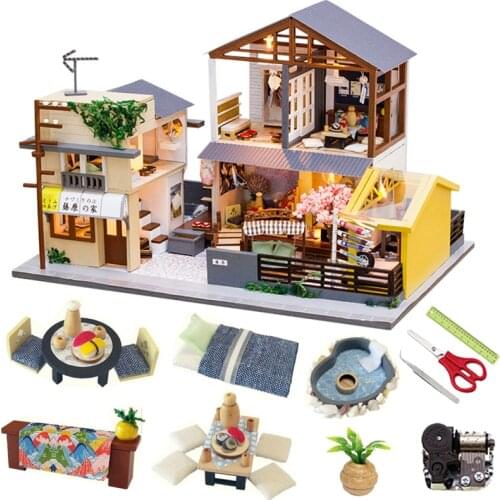 Big Doll House Furniture DIY Wooden House Vintage Model Building Japanese Style Birthday Gift Kids Toys Miniature Dollhouse Kit