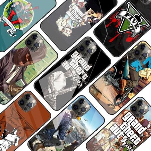 Gta 5 Grand Theft Auto V Glass Phone Case for iPhone 11 12 Pro XR X 7 8 XS Max 6 6S Plus SE 2020 Mobile Phones Cover Coque