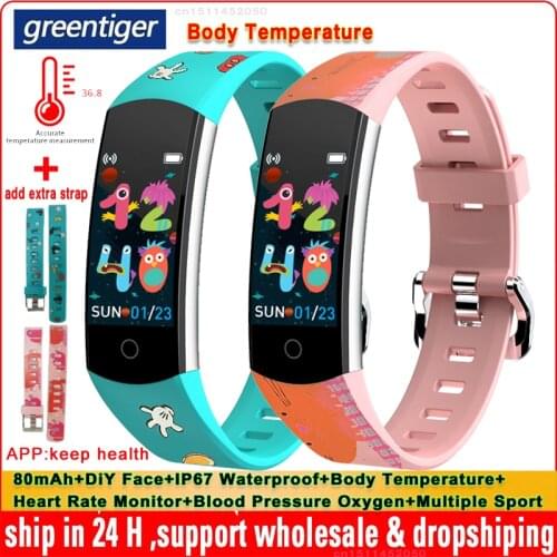 Original C07Q Body Temperature Children Smart Bracelet Heart Rate Monitor Blood Pressure Oxygen IP67 Waterproof Smart Watch Kids