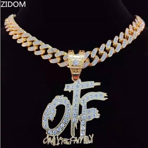 Men Women Hip Hop ONLY THE FAMILY Letters Pendant Necklace with 13mm Miami Cuban Chain Iced Out Bling HipHop Necklaces Jewelry