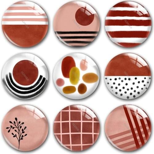 Geometric pattern glass cabochon,Brick Red and pink Digital images Round photo glass cabochon demo flat back Making findings