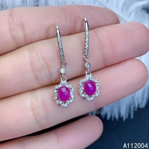 KJJEAXCMY Fine Jewelry 925 sterling silver inlaid natural ruby female earrings Eardrop vintage support detection
